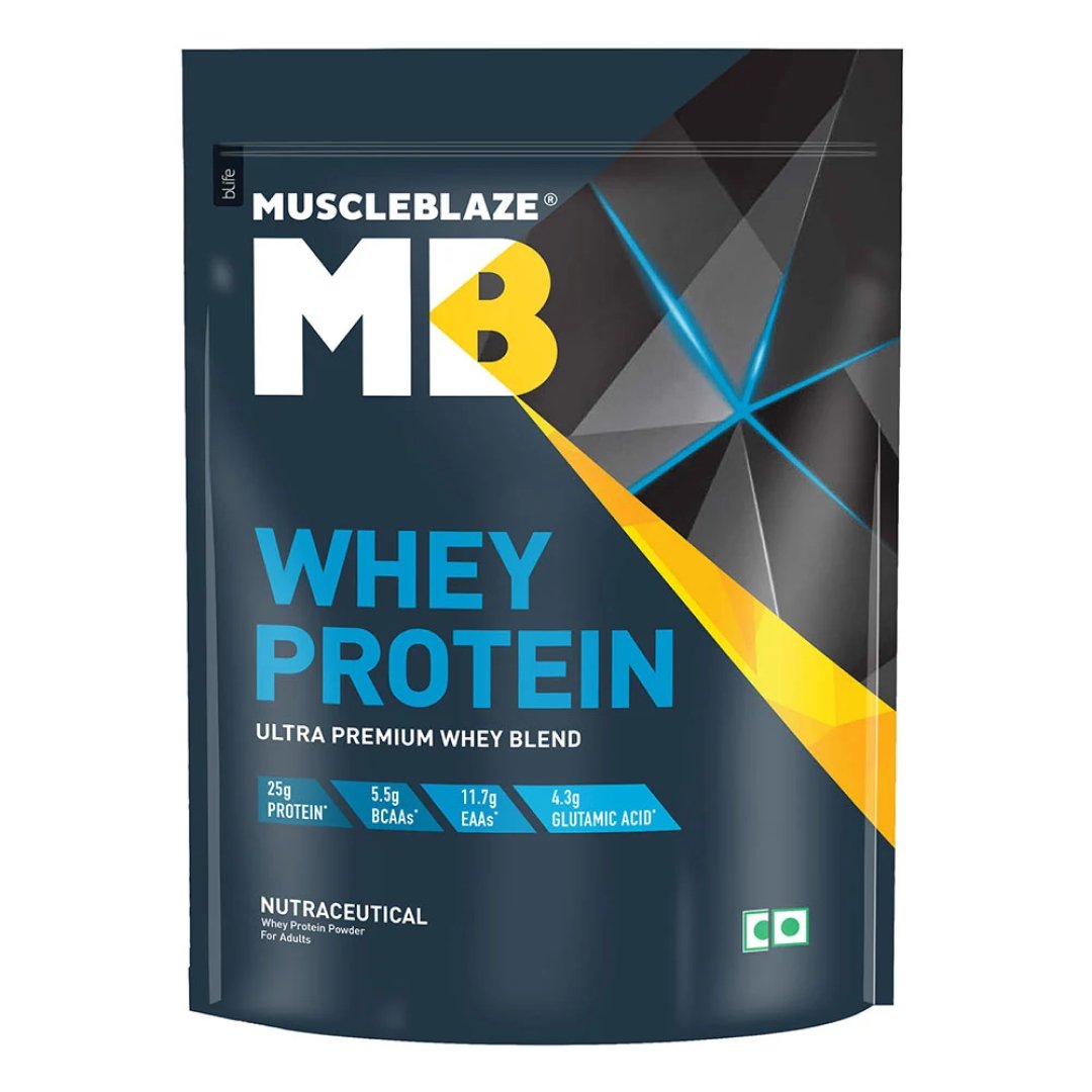 MuscleBlaze 100% Whey Protein Supplement Powder with Digestive Enzyme, 1 kg - Health Core India