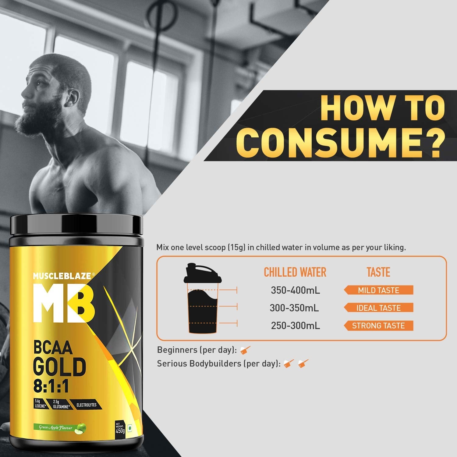 MuscleBlaze BCAA Gold 8:1:1 (450 gm, 30 Servings) - Health Core India