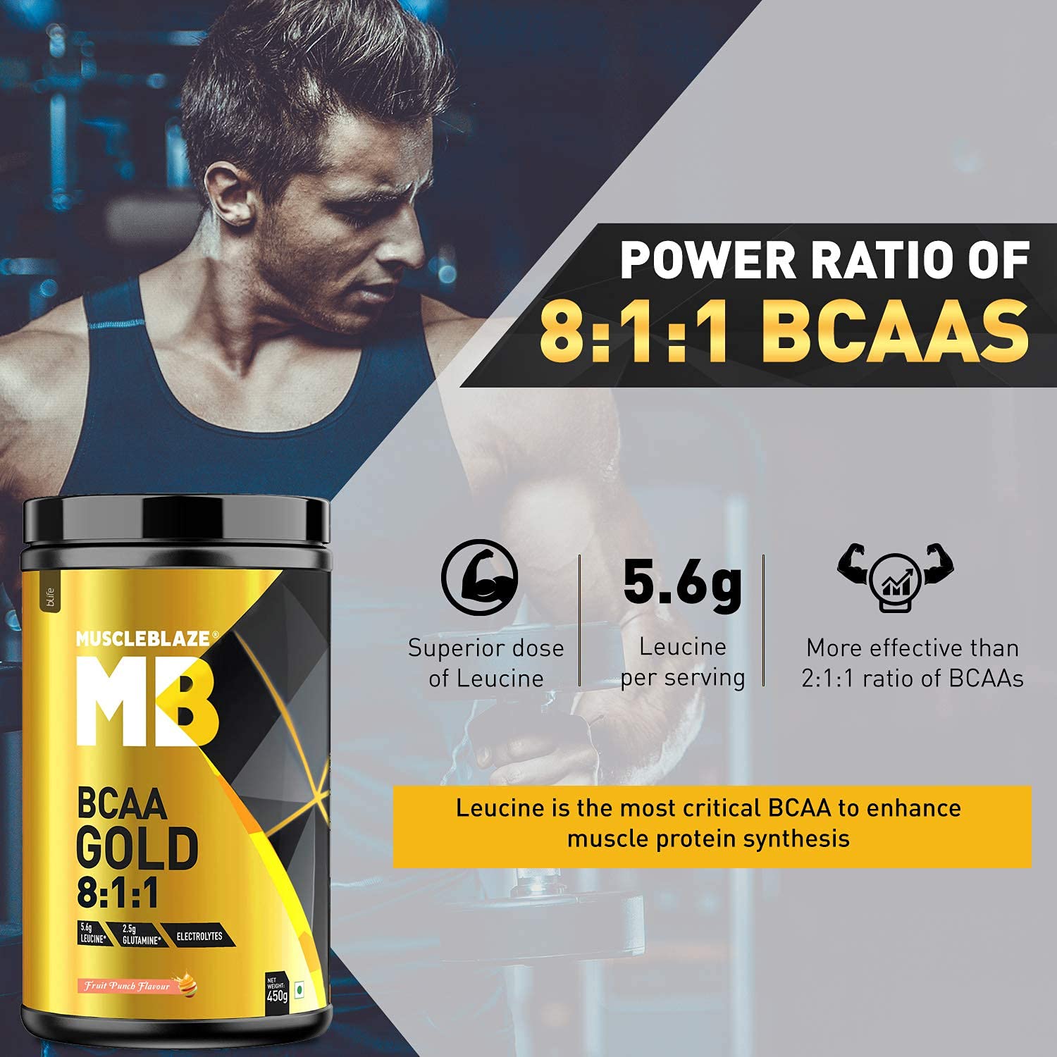 MuscleBlaze BCAA Gold 8:1:1 (450 gm, 30 Servings) - Health Core India