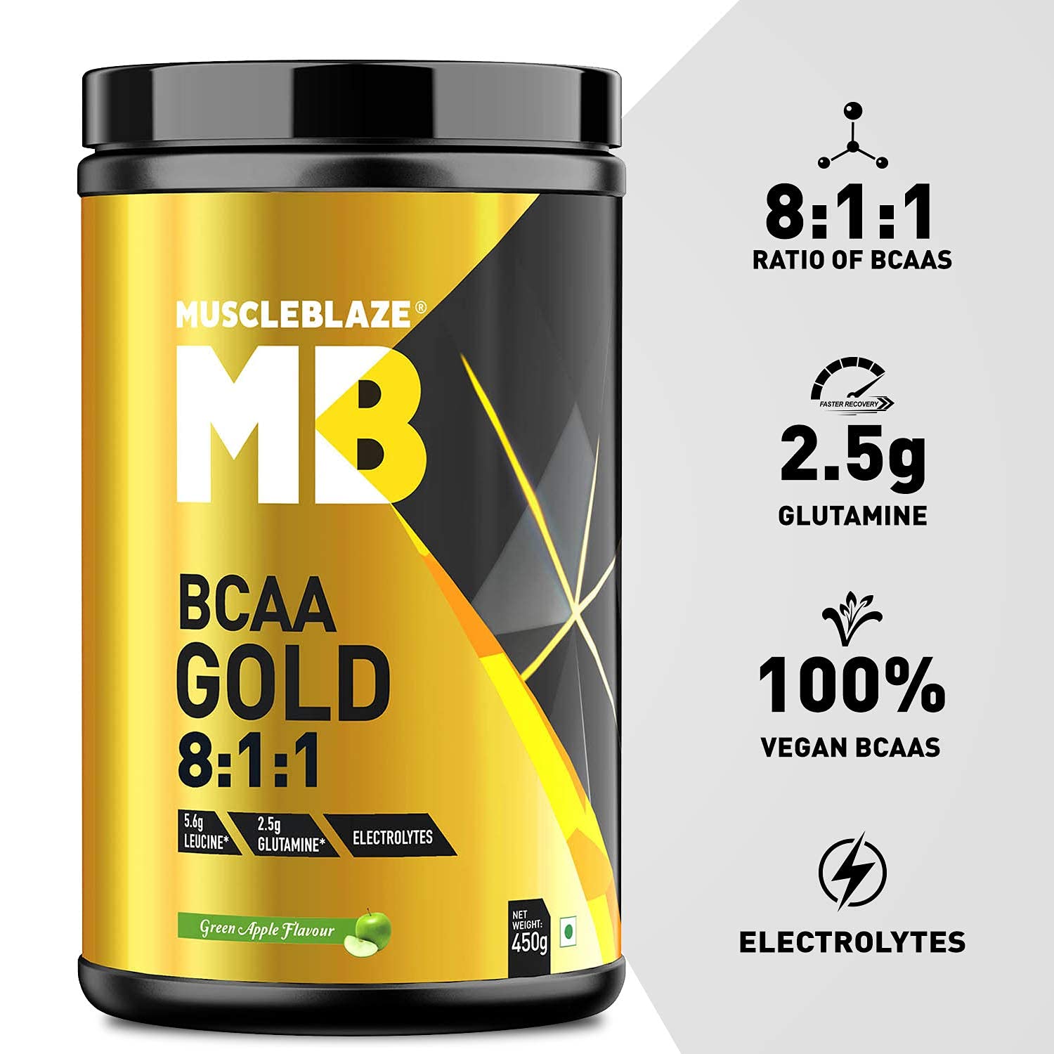 MuscleBlaze BCAA Gold 8:1:1 (450 gm, 30 Servings) - Health Core India