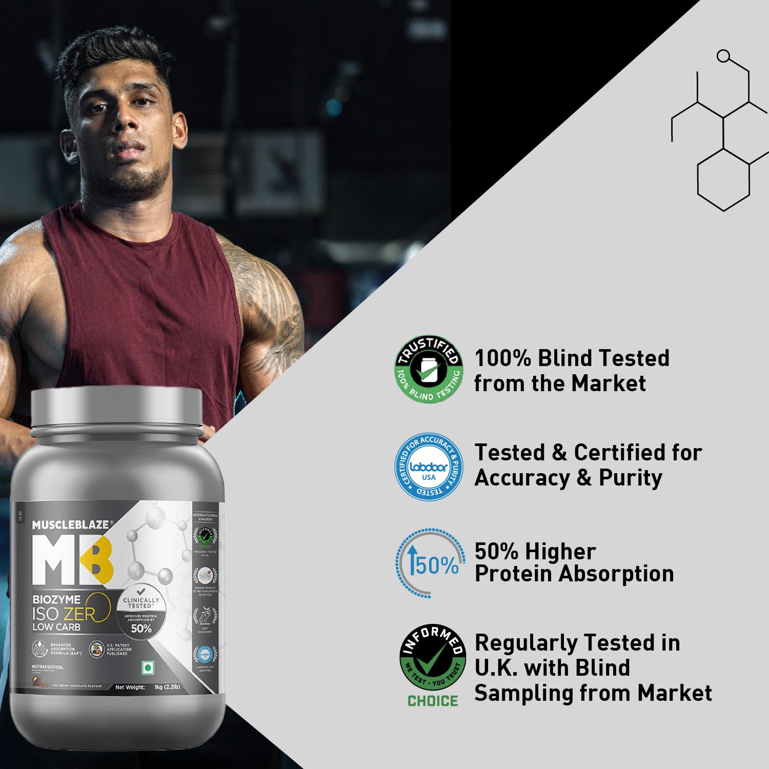MuscleBlaze Biozyme Iso-Zero 1 kg - Health Core India