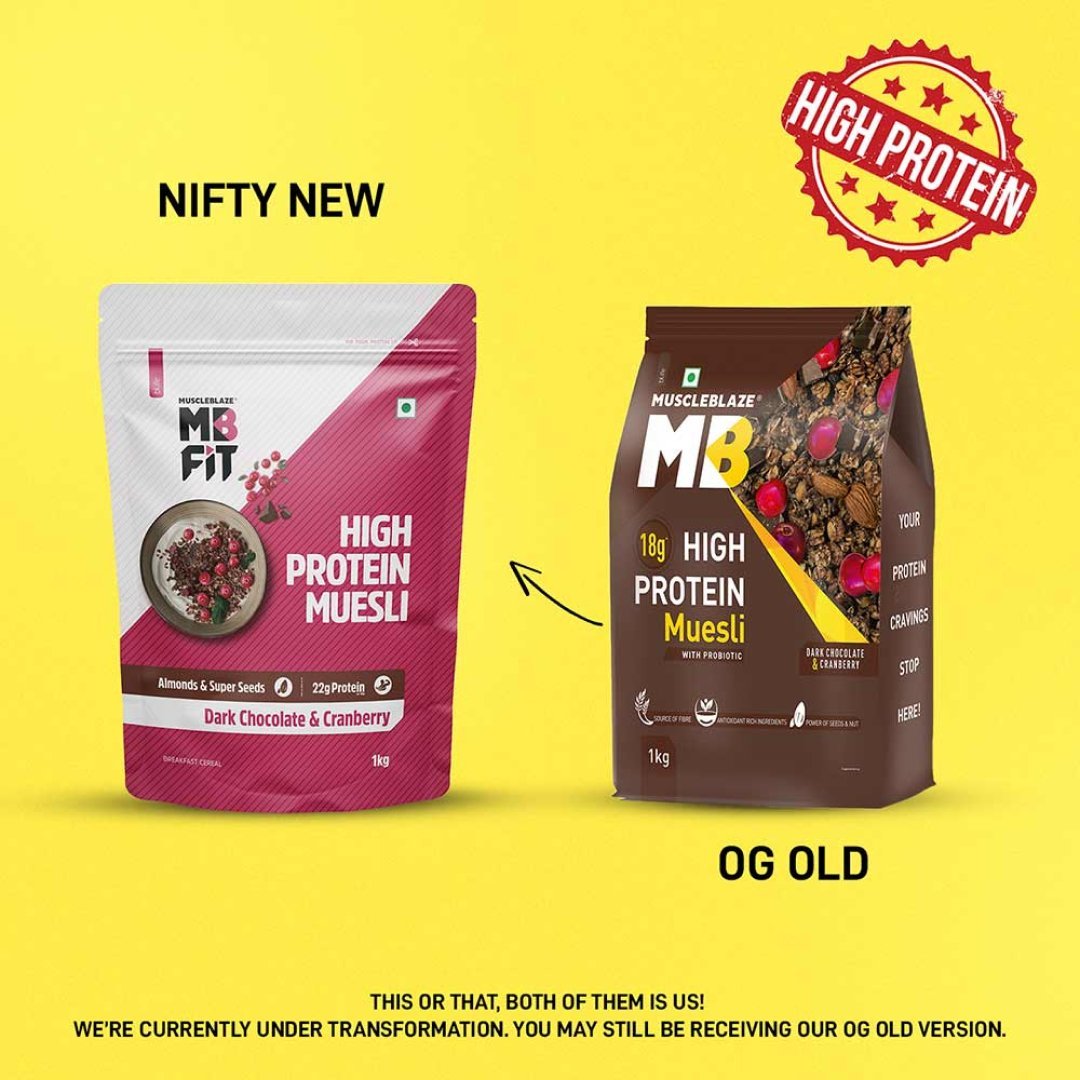 MuscleBlaze High Protein Muesli, 1 kg, Dark Chocolate & Cranberry - Health Core India