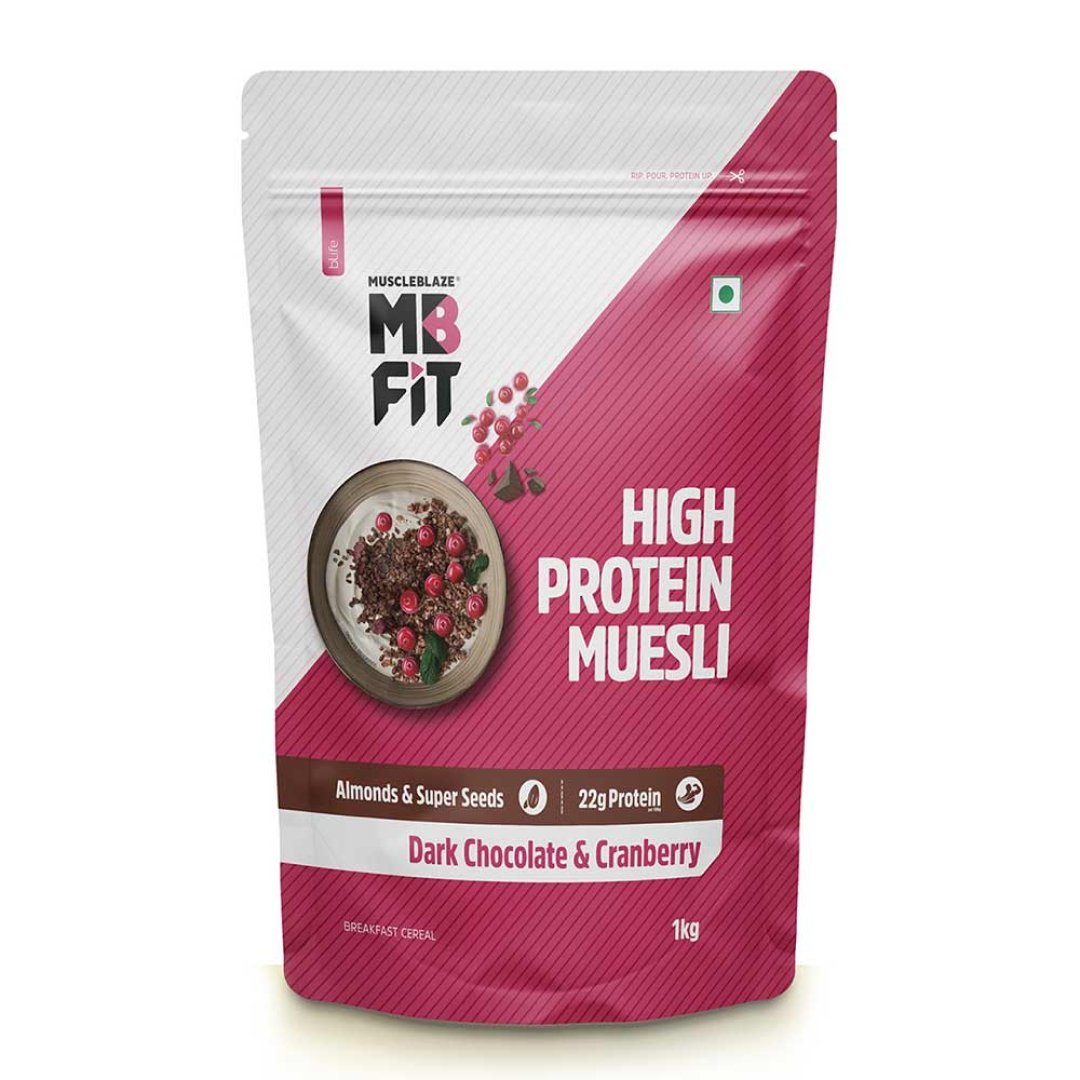 MuscleBlaze High Protein Muesli, 1 kg, Dark Chocolate & Cranberry - Health Core India