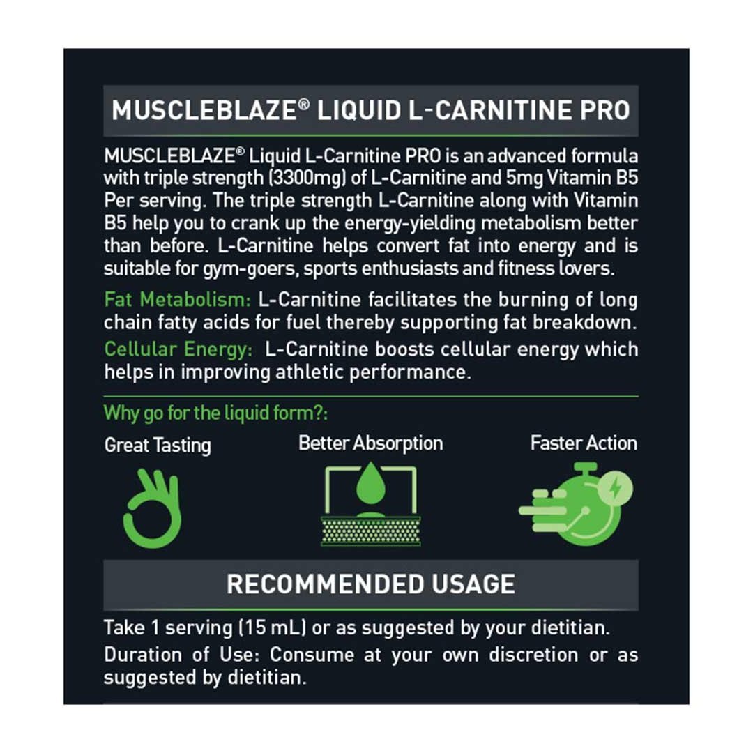 MuscleBlaze Liquid Carnitine PRO - Triple Strength Formula, 450 ml - Health Core India