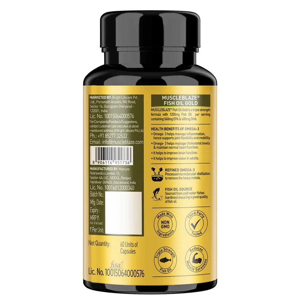 MuscleBlaze Omega 3 Fish Oil Gold 3x Triple Strength - Health Core India
