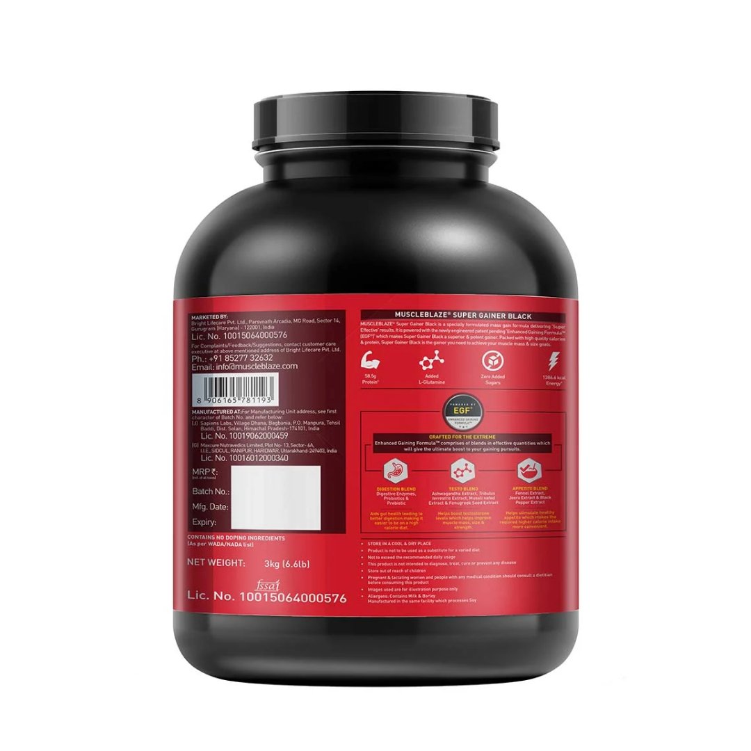 MuscleBlaze Super Gainer Black, 3 kg - Health Core India