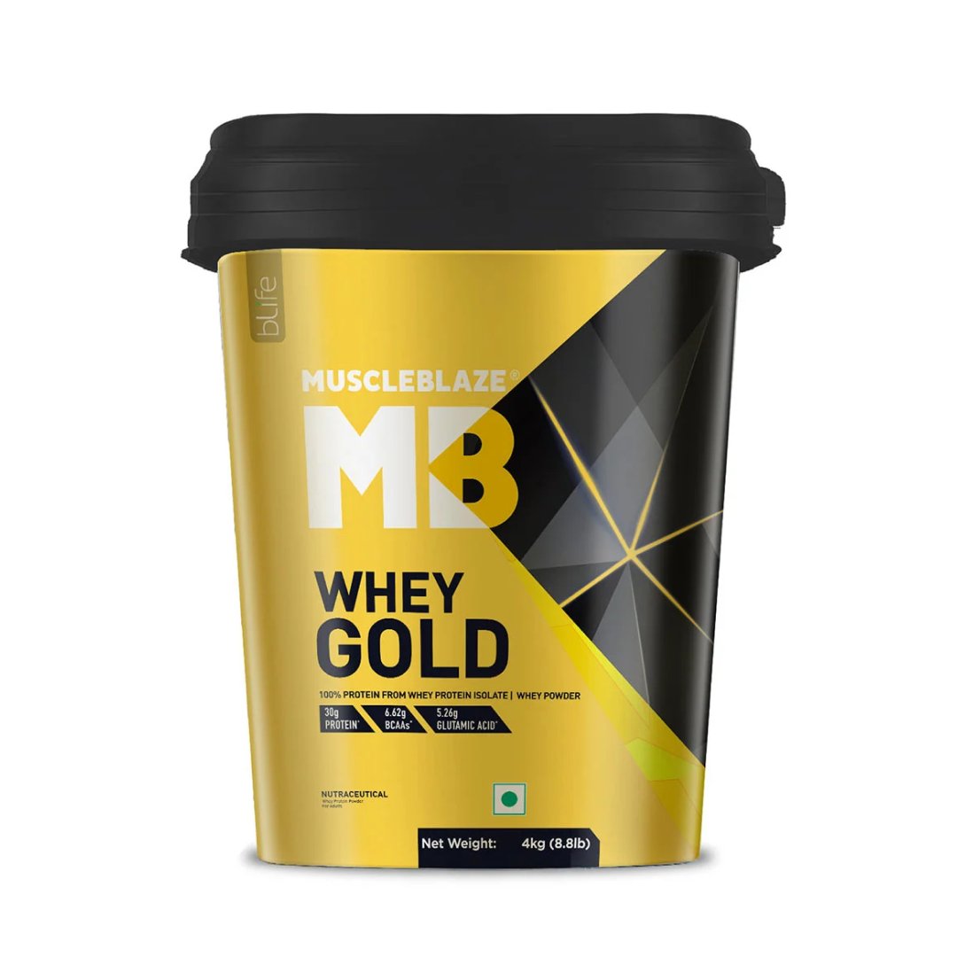 MuscleBlaze Whey Gold Protein Isolate with Digezyme, 4 kg - Health Core India