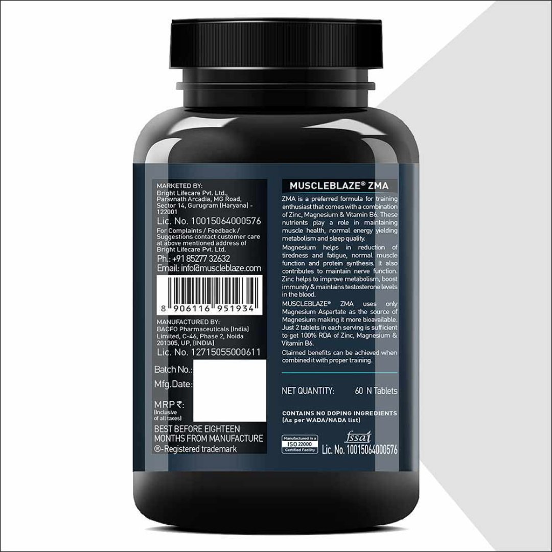 MuscleBlaze ZMA with 100% RDA of Zinc, Magnesium & Vitamin B6, 60 tablets - Health Core India